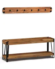 Alaterre Ryegate Natural Live Edge 48in Bench with Coat Hook Set