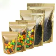 50/100Pcs Gold Aluminum Mylar Stand Up Pouch-Metallic Foil Zip Lock Storage Bag