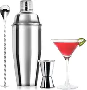 24oz Cocktail Shaker Bar Set - Professional Margarita Mixer Drink Shaker and Measuring Jigger & Mixing Spoon Set - Professional Stainless Steel Bar Tools Built-in Bartender Strainer for Martini Kit