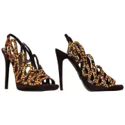 New Roberto Cavalli Crystal Embellished Brown Suede Leather Platform Shoes 38