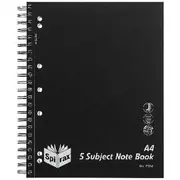 Spirax P596 A4 Polypropylene 5 Subject Notebook 250 Page
