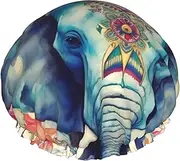 Peacock Feathers Elephant Shower Cap Reusable Waterproof Shower Bonnet for Women Men Elastic Band Bath Hair Hat Double Layered Washable Bath Cap for All Hairstyles, Travel-Friendly