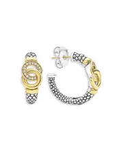 Lagos 18K Yellow Gold & Sterling Silver Signature Caviar Diamond Interlocking Hoop Earrings