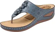 [Generic] Summer Orthopedic Sandals for Women Clip Toe Arch Support Comfortable Casual Flip Flops Beach Slip On T Strap Sandals with Massage Function (Blue 4.5 UK)