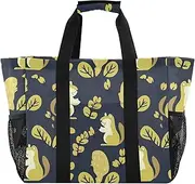 [sanluoli] Bags & Tote Bags Foldable Beach Bag with Pockets with Handles Tote Bag for Car, Squirrel, Hazelnut Lime Green and Navy, 1 Size, Squirrel, Hazelnut Lime Green and Navy Blue, 1 size