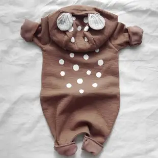【La Morongo 樂木嚴選】韓版嬰兒可愛棕色小鹿連帽連體衣一件(韓版 嬰兒服 連體衣 身高66cm)