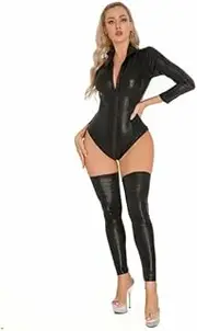 [GRRKDFQ] Women's Lingerie Sets Zipper Open Crotch Bodystocking Body Suit Sexy Lingerie Costumes