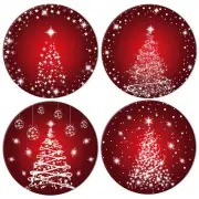 4Pcs Red Christmas Tree Coasters Silver Star Xmas Tree Ceramic Coasters Absor...