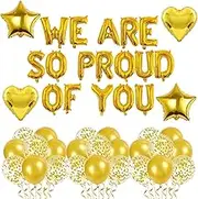 Gold Foil Letter Balloon Set 'We Are So Proud of You', with Stars, Hearts and Confetti Balloons, Party Decoration Kit Celebration Theme Celebration Theme Party Decoration （41 PCS）