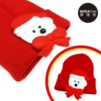 在飛比找PChome24h購物優惠-【摩達客】兒童嬰幼兒聖誕小白熊蝴蝶結保暖毛線帽針織帽(紅色)