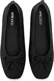 [AprCoco] Flats for Women Bowknot Ballet Knit Foldable Flat Square Toe Comfort Light Shoes Office Low Top Flats