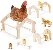 4 Pcs Wooden Chick Perches, Chick Stand Training Perches, Wood Chicken Roosting Bars for Entertainment, Chick Jungle Gym Perch Toys for Coop & Brooder