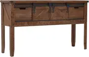 vidaXL Solid Fir Wood Console Table - Vintage Rustic Brown Table with 2 Drawers and Ample Compartment Space