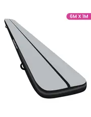 Powertrain 6m Inflatable Airtrack Floor Track Gym Gymnastics Tumbling Mat Yoga - Grey Black