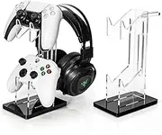 OAPRIRE Headset and Controller Stand, Space-Saving 2 Tier Game Controller Holder, Acrylic Controller and Headset Stand for Desktop, Universal Design Compatible with PS5/PS4/Xbox/Switch (Deep Black)