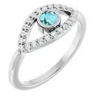 Natural Blue Zircon & White Sapphire Evil Eye Ring In Sterling Silver