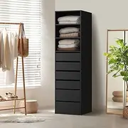 [OIKITURE] Wardrobe 50.5 x 40 x 185cm Cupboard with 6 Tier Storage Shelves and 3 Drawers Clothes Cabinet Organiser Black