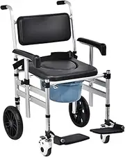 Rolling Walkers Rolling Transport Chair with Lift Armrest and Foldable Pedals Bedside Commode Adjustable Height Bathroom Wheelchair Self-Propelled Wheelchair