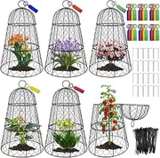 6 PCS Chicken Wire Plant Covers Protectors ,45CM×29CM Rustproof Heavy Duty Metal Plant Cage with Stakes & Labels, Modular Garden Cloches Design for Seedlings Flowers vegetables Protect from Animals
