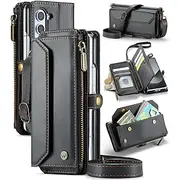 Phone Case For Samsung Galaxy Z Fold 7 Z Fold 6 Z Fold 5 Z Fold 4 Z Fold 3 Wallet Case with Lanyard with Wrist Strap Kickstand TPU PU Leather