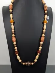 Vintage Genuine Lucite Amber Color Tribal Style Bead Statement Necklace 30"