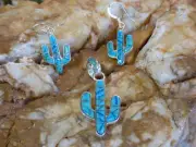 Saguaro Cactus 925 Turquoise & Opal Multi Stone Pendant & Earring 3pc set NEW P