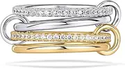 [NOKMIT] 14K Gold Plated Stackable Rings for Women 4 Interlocked Statement Bands Set with Cubic Zirconia Hypoallergenic Silver & Gold Mixed Metals Stack Non Tarnish Jewelry Gifts