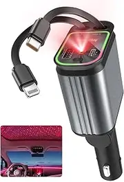 4-in-1 Cigarette Lighter USB C, Retractable 66 W Car Quick Charger, 180° Foldable Plug Car Charger, Retractable Cable Car Accessories, Interior for Galaxy S25/Samsung S24