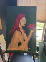 Hand-painted Abstract color acrylic painting on canvas 30x20 "Lady With Heart"