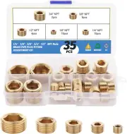 35Pcs Brass Pipe Plug Fitting Assortment Kit,1/8" 1/4" 3/8" 1/2" 3/4" NPT Male
