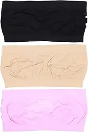 [KESYOO] 3pcs Summer Boob Tube Strapless Bra Seamless Bralette Top Sleeveless Boob Tube Top Summer Outfit Strapless Padded Bralette for Women Ladies, pink+Black+ Beige, M,25X12.5CM