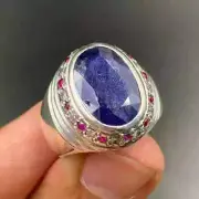 Mens Sapphire Ring With Sterling Silver 925 Blue Sapphire Ring, Handmade Neelam