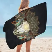 Dark Grey Bull Skull Microfiber Beach Towel