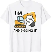 [X.Style] I'm 5 and Digging It 5th Birthday for Boys Excavator ds469 T-Shirt (S) White