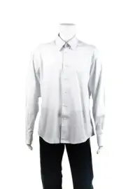 Versace Mens Button Front Collared Pinstriped Dress Shirt Gray Cotton Size 17
