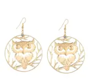 OWL Gold Crystal Round Hoop Drop Dangle Pierced Earrings Women Gift NEW
