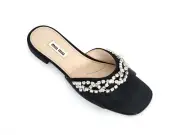 MIU MIU Black Silk Crystal Slides Sandals Shoes IT37/US6.5 NIB
