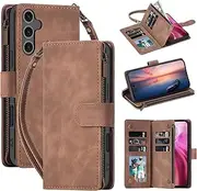 for Samsung Galaxy A15 5G Wallet Case,for Galaxy A15 5G Case,Boyobacase PU Leather Wallet Flip Cover Stand Feature[ 6 Card Slots and 1 Zipper Coin Pocket] with Wrist Strap-Light Brown