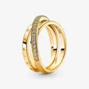 *BRAND NEW* Pandora 14k Gold Plated Crossover Pavé Triple Band Ring 169057C01