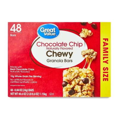 Great Value Chocolate Chip Chewy Granola Bars, Family Size, 0.84 oz Paper Box, 4
