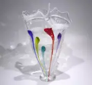 HAND BLOWN GLASS ART VASE/CENTERPIECE WITH RAINBOW TEARS, DIRWOOD, n3922