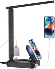 LED Desk Lamp with Wireless Charger, Desk Table Light with USB Charging Black