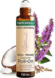 Gya Labs Patchouli Essential Oil Roll on - Patchouli Perfume for Women & Men, Natural Perfume Oil Roll On for Skin, Aromatherapy Body Fragrance Roller, Travel Size, Alcohol Free (10ml)