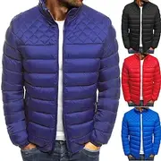 Men's Quilted Jacket Padded Jacket Bomber Jackets Diamond Winter Jacket Zip Up Stand Collar Rib Varsity Windproof Breathable Lightweight Outerwear Trench Coat