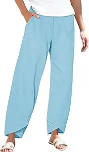[Generic] Womens Yoga Pants with Pockets Waist Cotton Linen Loose Casual Pants Home Casual Cargo for Women
