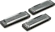Fender Blues Deluxe Harmonica, Pack of 3 with Case (Keys C,G,A) Colour:Chrome...