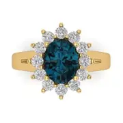 2.3 Oval Cut Halo London Blue Topaz Promise Bridal Wedding Ring 14k Yellow Gold