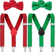 [SATINIOR] 4 Pieces Kids Suspenders Bowtie Set,Adjustable Suspender Bowtie for Boys and Girls