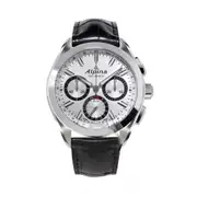 Original Alpina Manufacture 4 Flyback Chronograph Silvered Sunray Dial Automatic Black Leather Men's Watch