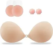 [VPPCF] Sticky Bra,Backless Strapless Bra Push Up,Adhesive Invisible Lift Up Bras for Women Wedding Dresses Reusable, Beige, a